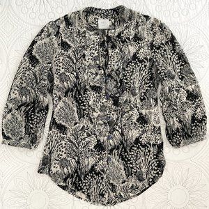 HD in PARIS Owl Print Ruffled Top Woodland Forest anthropologie 'Picea'